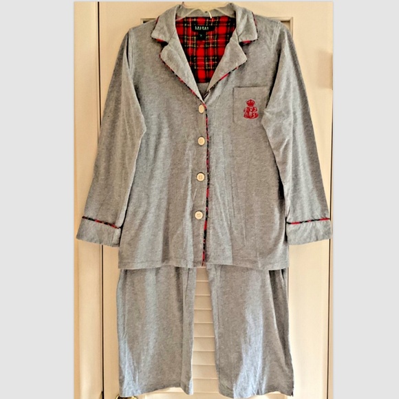 RALPH LAUREN Cotton Light Grey Long Sleeve Pajamas Woman Set Size US L
